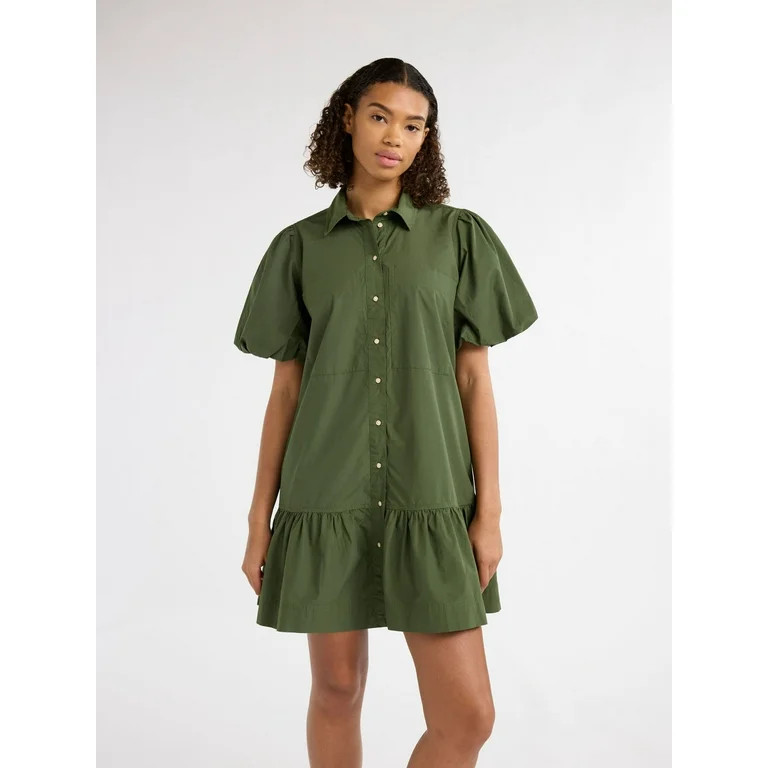 Free Assembly Women’s and Women's Plus Cotton Ruffle Mini Dress with Puff Sleeves, Sizes XS-4X | Walmart (US)