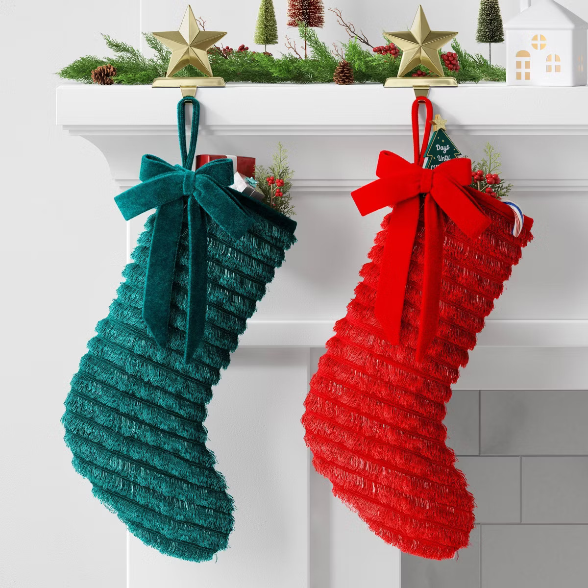 21" Christmas Fringe Fabric Stocking with Bow Red - Wondershop™ | Target