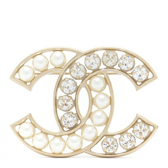 CHANEL Pearl Crystal CC Brooch Gold Pearly White | Fashionphile