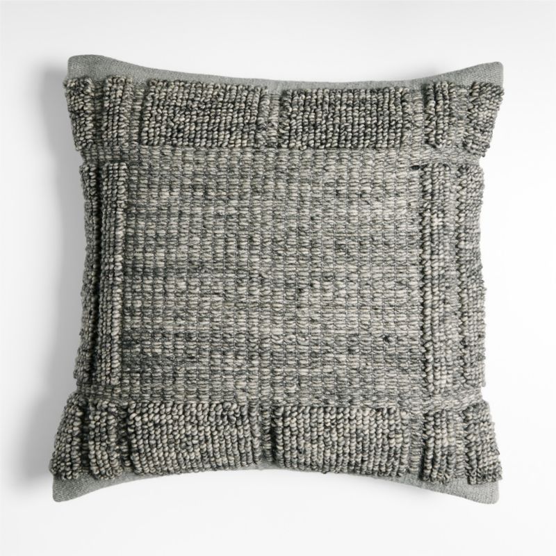 Lancaster 23" Textured Cotton Plaid Pebble Grey Pillow with Down-Alternative Insert | Crate & Bar... | Crate & Barrel