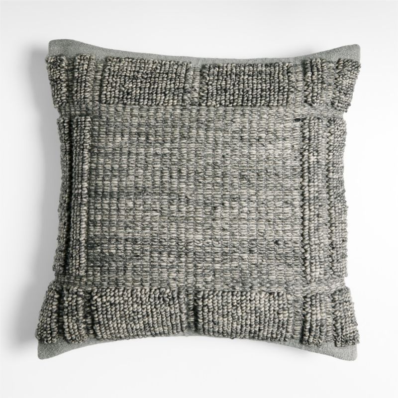 Lancaster 23" Textured Cotton Plaid Pebble Grey Pillow with Feather-Down Insert + Reviews | Crate... | Crate & Barrel
