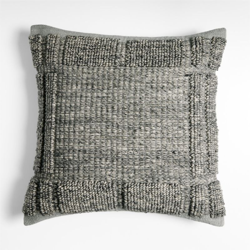 Lancaster 23" Textured Cotton Pebble Grey Plaid Pillow | Crate & Barrel | Crate & Barrel