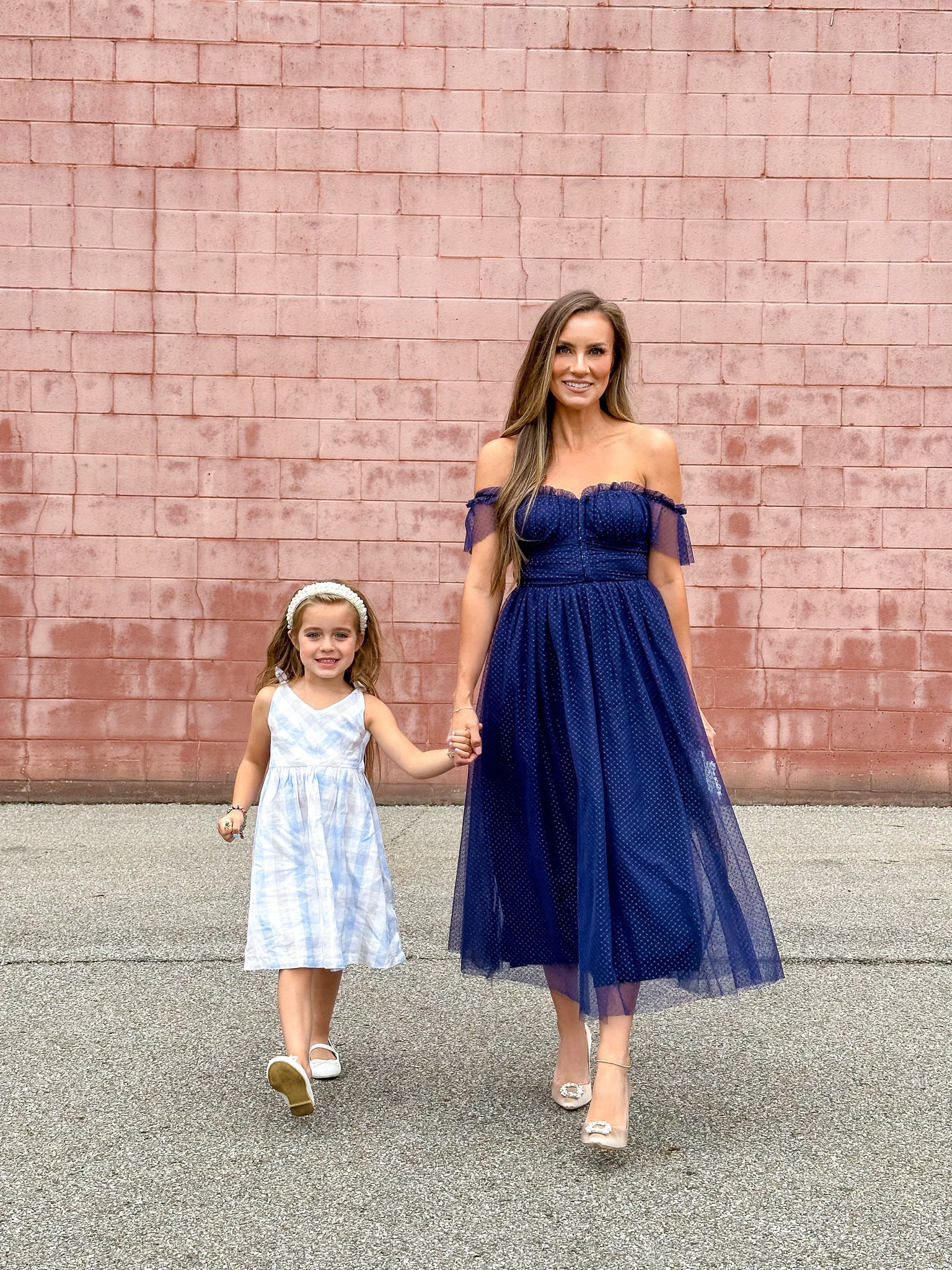 Wedding guest dress for mommy and toddler. Wearing size small in this gorgeous off the shoulder vintage style tea-length dress. Amazon clutch is the perfect dupe for Cult Gaia acrylic clutch.

#founditonamazon 

#LTKwedding #LTKkids #LTKitbag