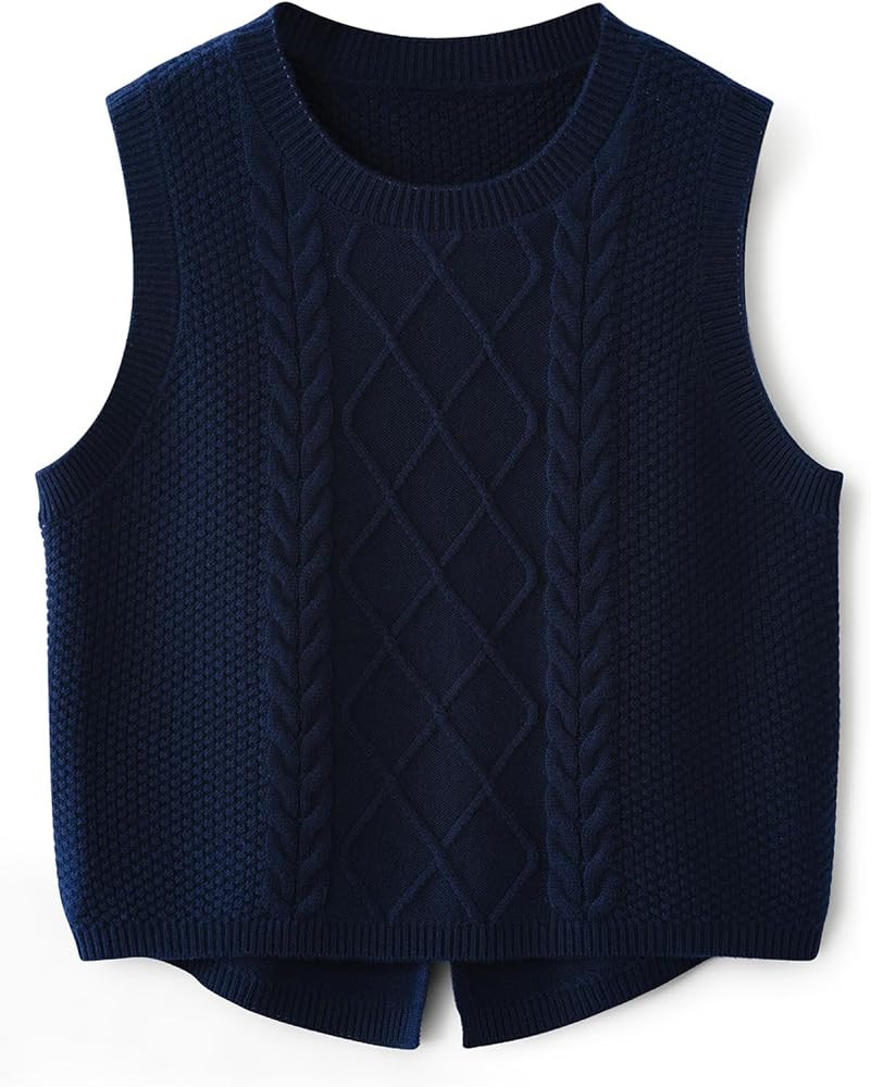 Women's Merino Wool Blend Sweater Vest 2025 Fall Winter Casual Crew Neck Cable Sleeveless Knit Pu... | Amazon (US)