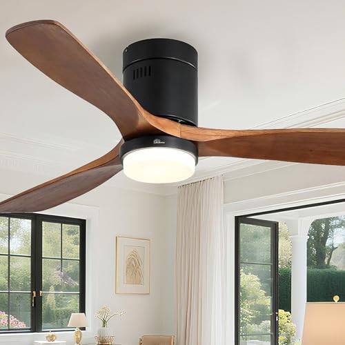 Sofucor Ceiling Fan with Lights 52 Inch Flush Mount Ceiling Fan with Remote Control, Wood Blades Modern Outdoor Ceiling Fans for Bedroom/Farmhouse/Patio/Indoor, Quiet DC Motor | Amazon (US)