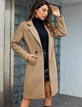 Tanming Women's Notch Lapel Double Breasted Wool Blend Mid Long Pea Trench Coat | Amazon (US)