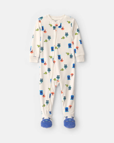 Baby Boy 1-Piece Monster 2-Way Zip DreamPlush Snug Fit Footed Pajama - Cream | Carter's Inc