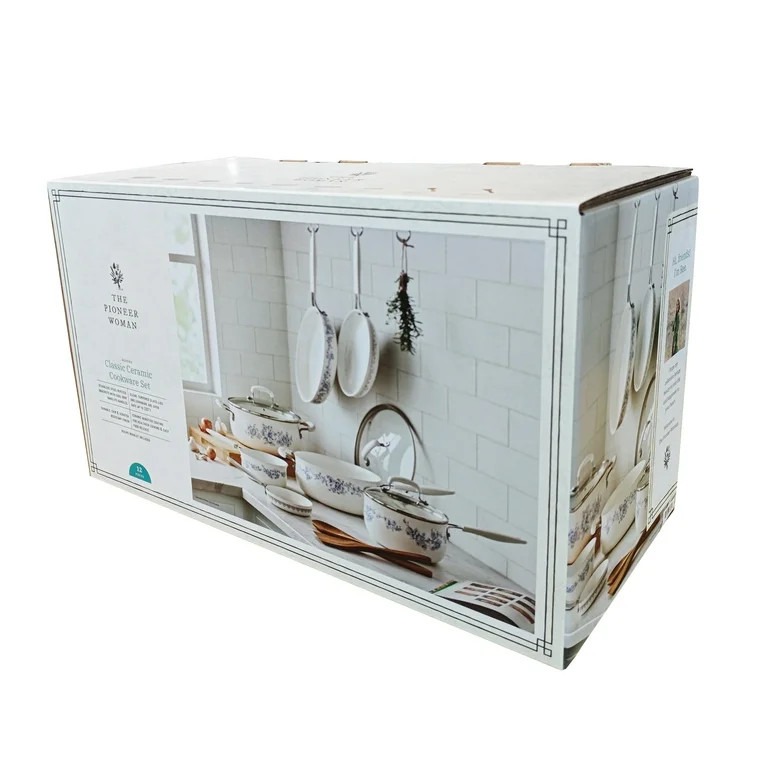 The Pioneer Woman 12-Piece Aluminum & Ceramic Classic Cookware Set, Pots and Pans Set, Agatha Blu... | Walmart (US)