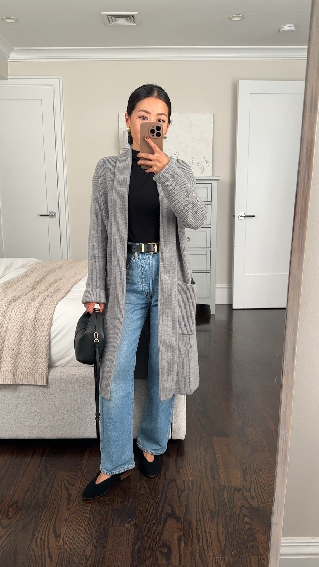 Jeans are part of 30% off 2 pairs sale and you can mix and match with my other favorite , the wedgie straight!

Petite friendly everyday smart casual outfit from my Fall capsule wardrobe.

• Levi’s Ribcage jeans in “in the middle” wash 24x27. Ultra high rise with a flattering straight leg and petite friendly length. Also love the gray wash. 

• Quince merino wool cardigan xs - oversized, relaxed fit on me, with a very soft and warm medium weight. Great value for the quality 

• Black long sleeve mock neck xsp 

•Sezane flats 5 / 35 - worn with heel lifts. These run about half size big 

• Madewell Essential belt xxs

• Polene bag (not linkable)

#LTKSeasonal #LTKWorkwear #LTKFindsUnder100