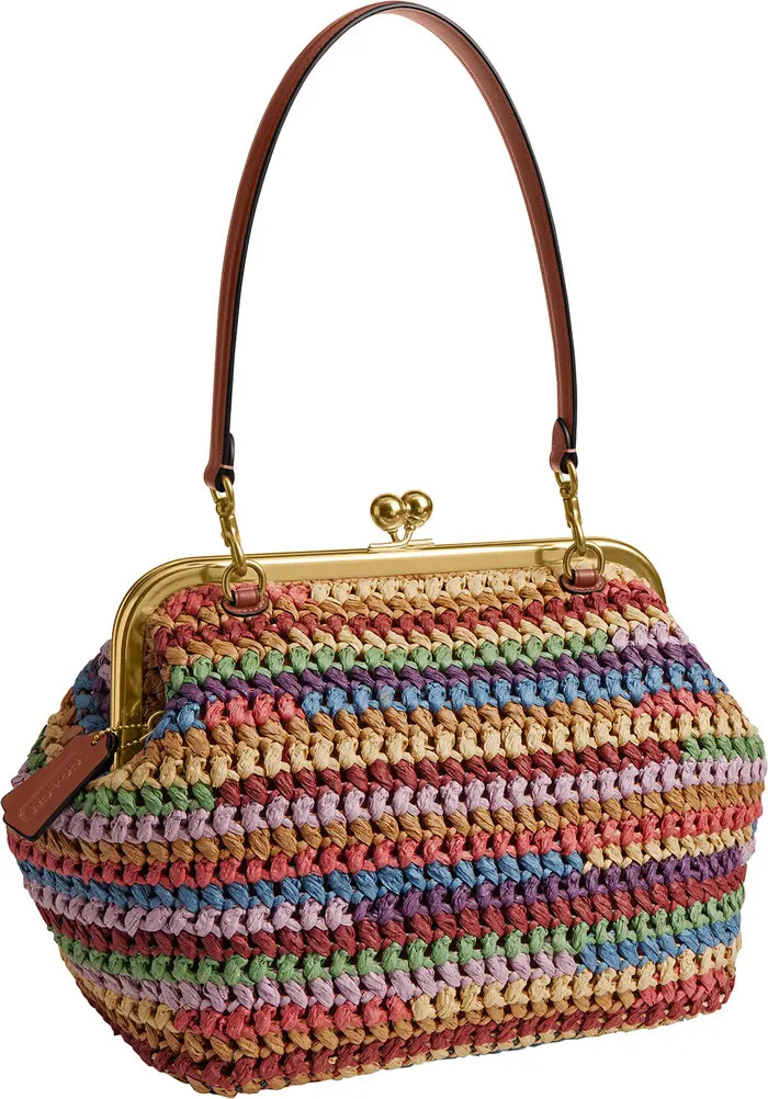 Kiss Lock Frame Large Weave Straw Clutch | Nordstrom