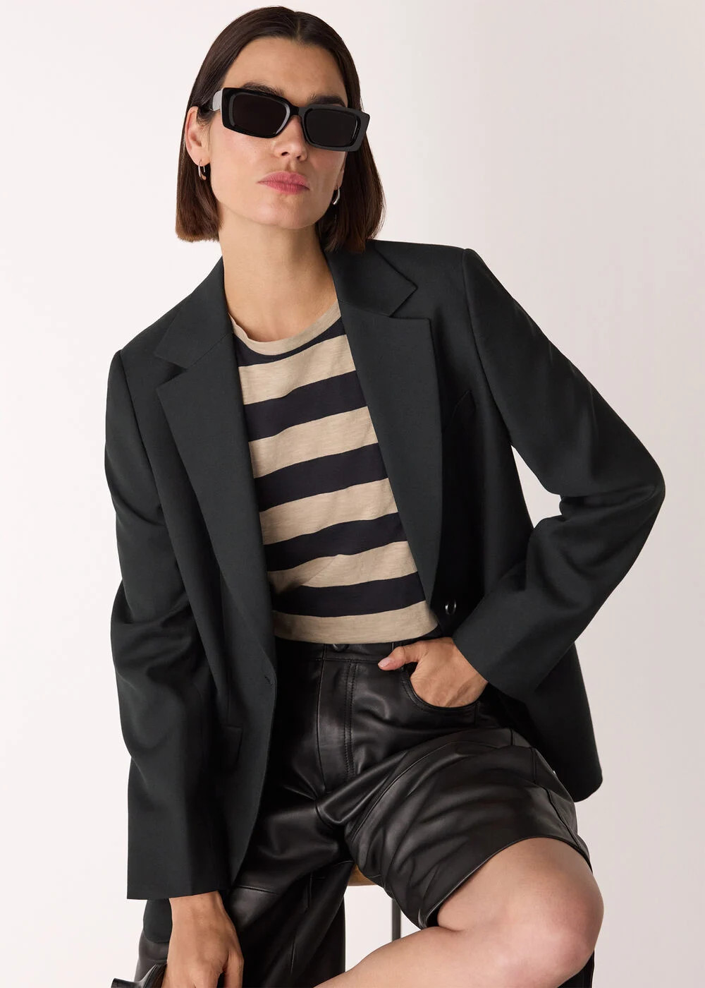 Black Single Breasted Wool Blazer | WHISTLES | Whistles UK | | Whistles