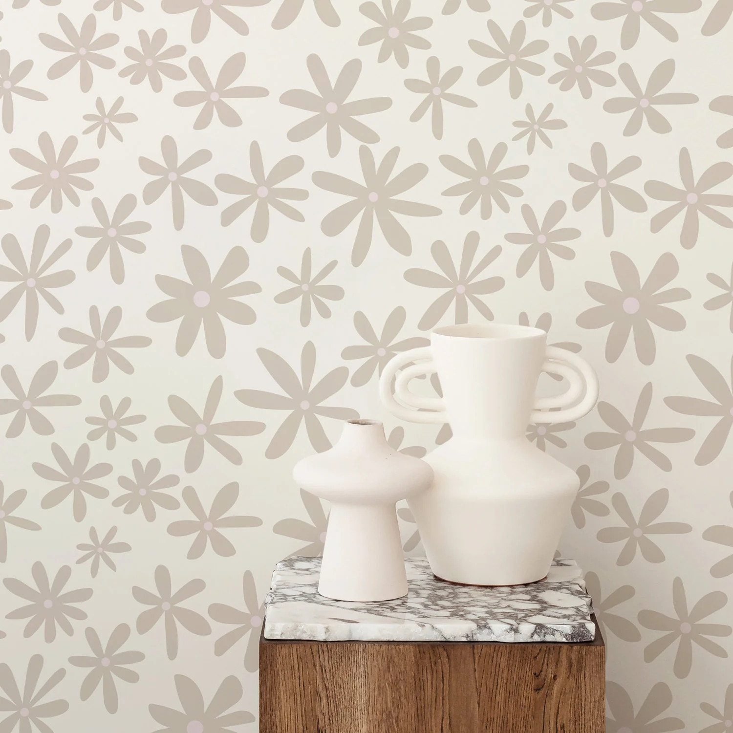 Neutral Daisy Print Removable Wallpaper | Livettes Wallpaper