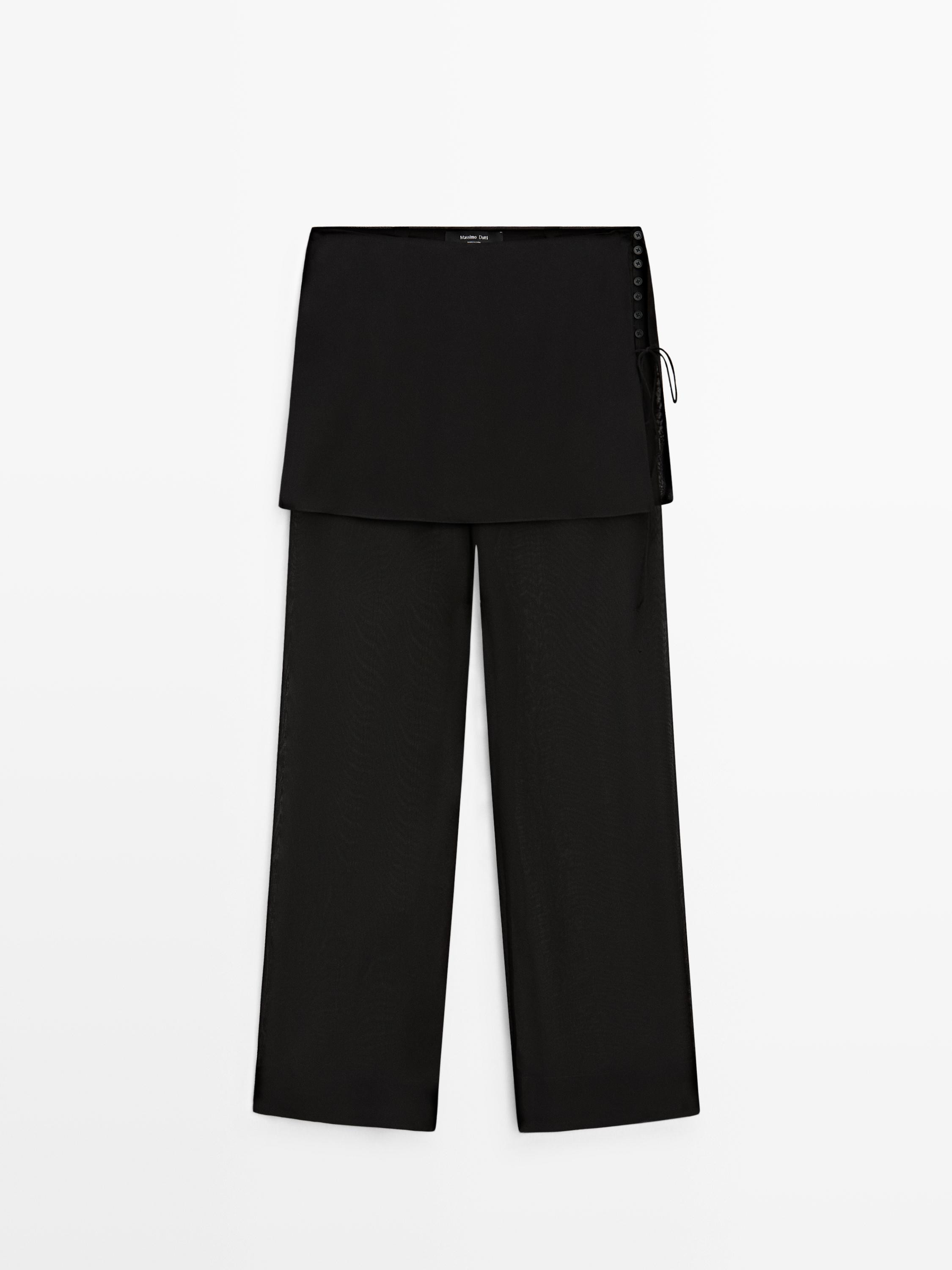 Flowing contrast silk pants | Massimo Dutti UK