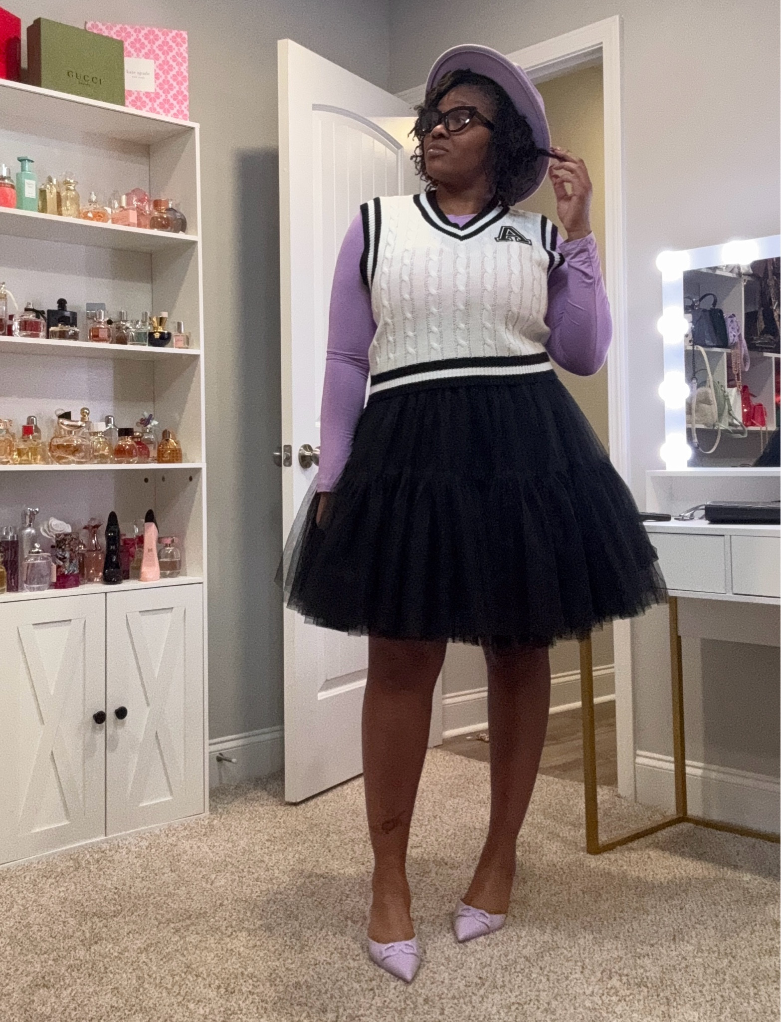 This is SO freaking cute to me!!! 
Add some black OR purple tights & a black trench to make it “winter friendly"

Bodysuit & Skirt are a L
Vest is a M

#LTKOver40 #LTKSeasonal #LTKStyleTip