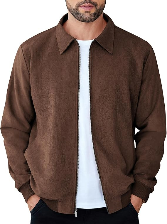 COOFANDY Men's Casual Suede Bomber Jacket Lightweight Full Zip Up Jackets Vintage Faux Leather Ja... | Amazon (US)