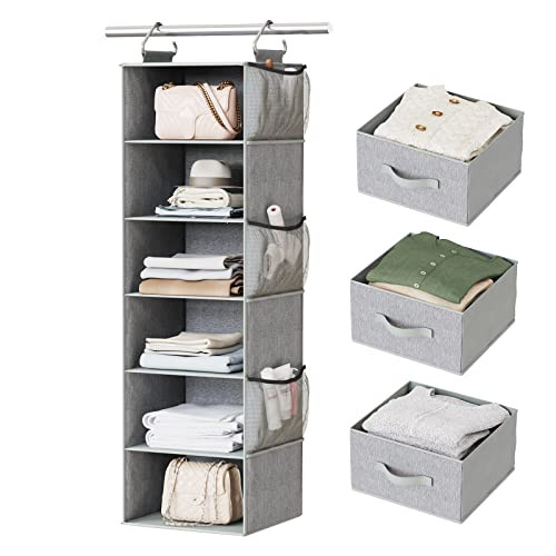 Pipishell Hanging Closet Organizer 6-Shelf, Hanging Shelves for Closet with 3 Removable Drawers &... | Amazon (US)