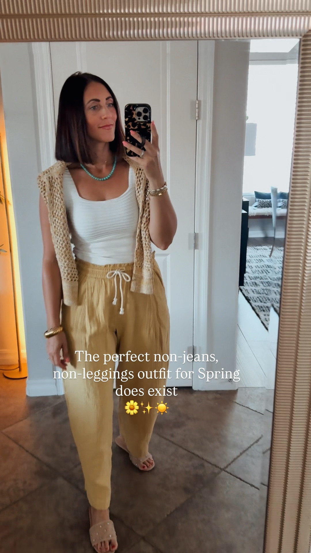The *actual* cutest stuff at Old Navy right now! These gauze linen barrel leg pants, and coordinating crochet sweater! 💛🌼✨☀️

• Pants - small
• Tank - small (Amazon)
• Sweater - small 

OOTD // What I wore for muffins for mom at school yesterday! 🌼✨☀️

#LTKootd #LTKmomlife