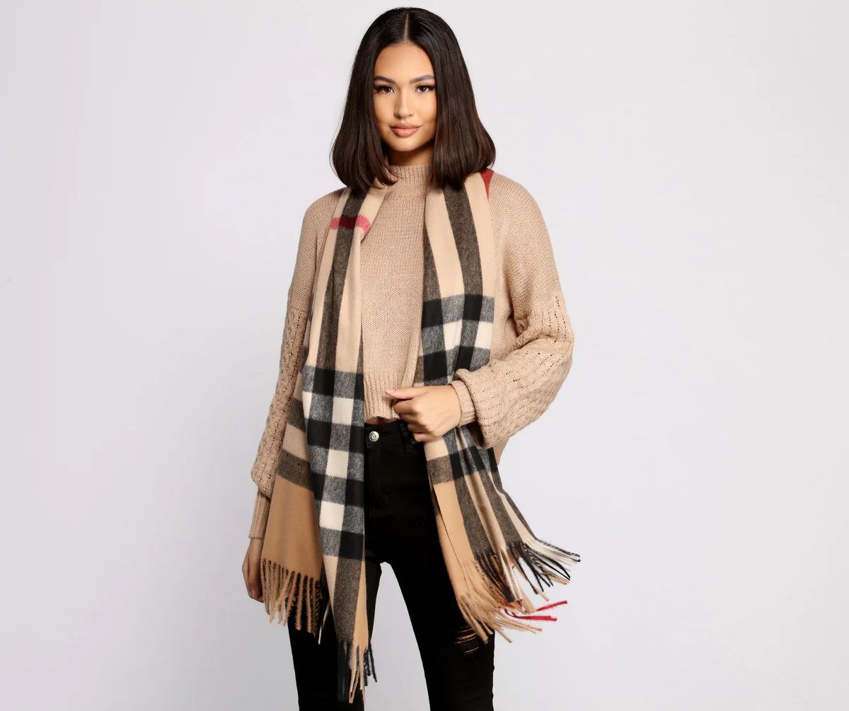 Bundle Up Plaid Fringe Scarf | Windsor Stores