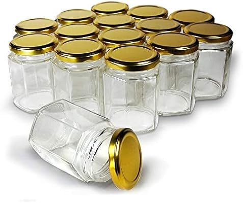 Hexagon Jars Gold Lid (15pcs, 6.0 oz) Hexagon Glass Jars with Gold Plastisol Lined Lids for Jam H... | Amazon (US)