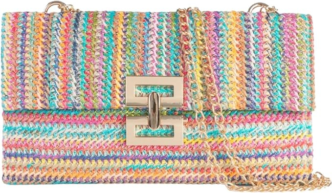 Straw Clutch Purses Women Summer Beach Handbags Boho Woven Envelope Wallet Fold Over Chain Crossb... | Amazon (US)