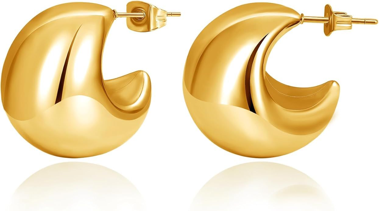 Chunky Gold Hoop Earrings for Women, 18K Gold Plated Lightweight Waterdrop Earrings Hypoallergeni... | Amazon (US)