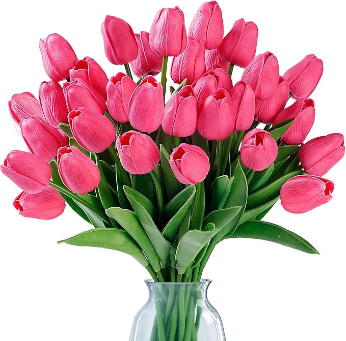 Sggvecsy 15 Pcs Fake Tulips Artificial Flowers Real Touch PU Faux Flowers Tulip Stems for Wedding... | Amazon (US)