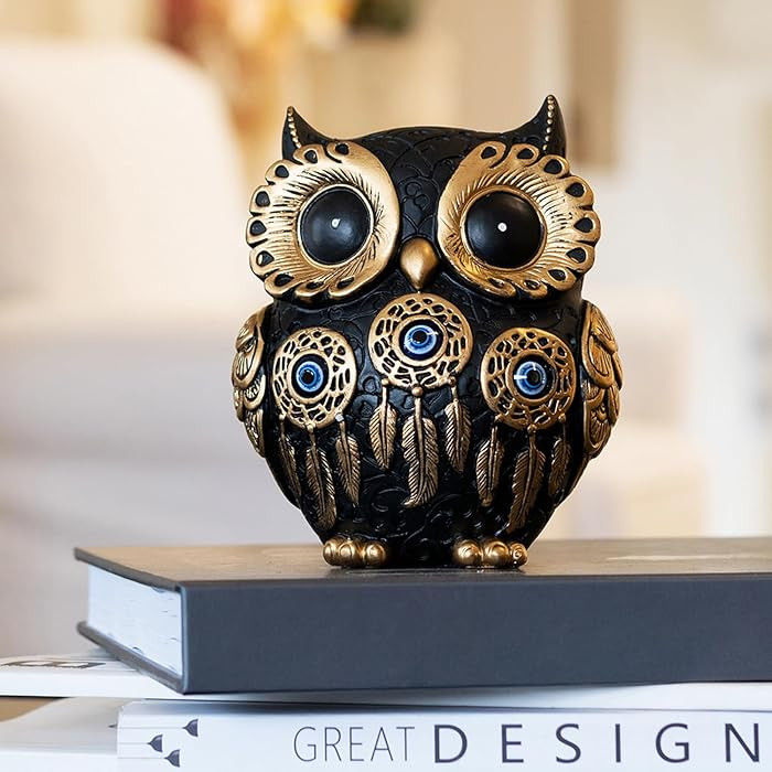 Vintage Black Owl Statue Home Decor - Evil Eye Accent for Bookshelf, Bedroom, Living Room, Office... | Amazon (US)