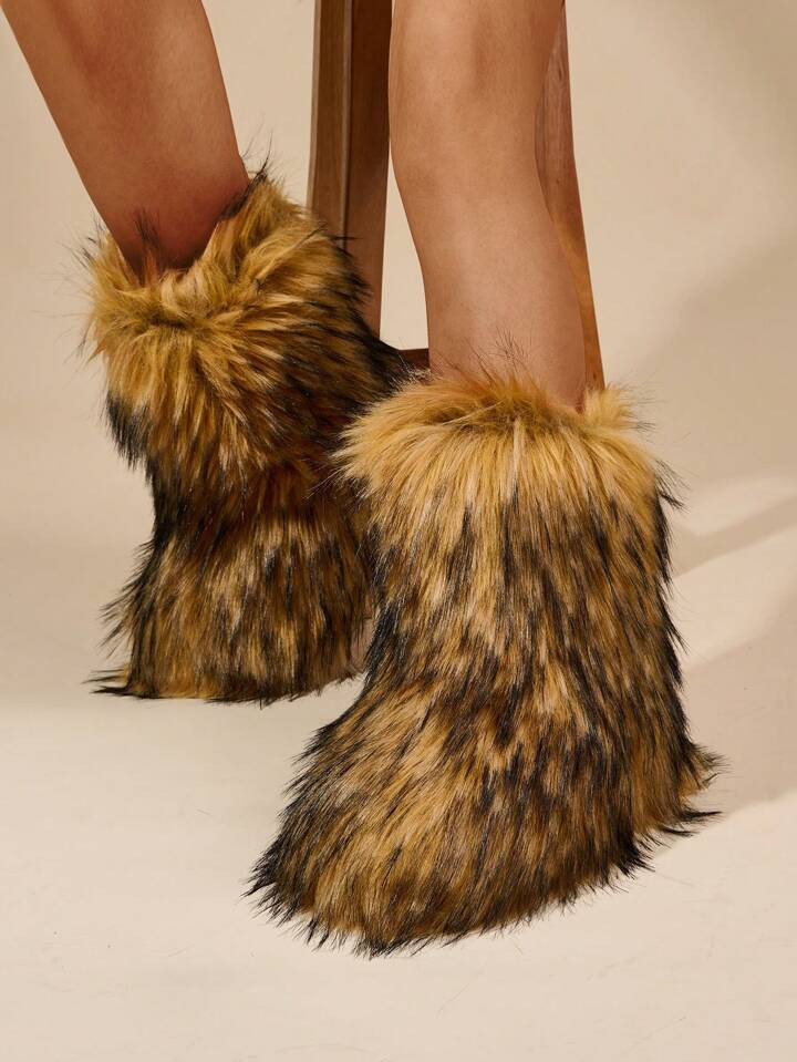 New Winter Arrival Fashionable Warm Furry Boots For Women, Casual Snow Boots With Thick Plush Lin... | SHEIN
