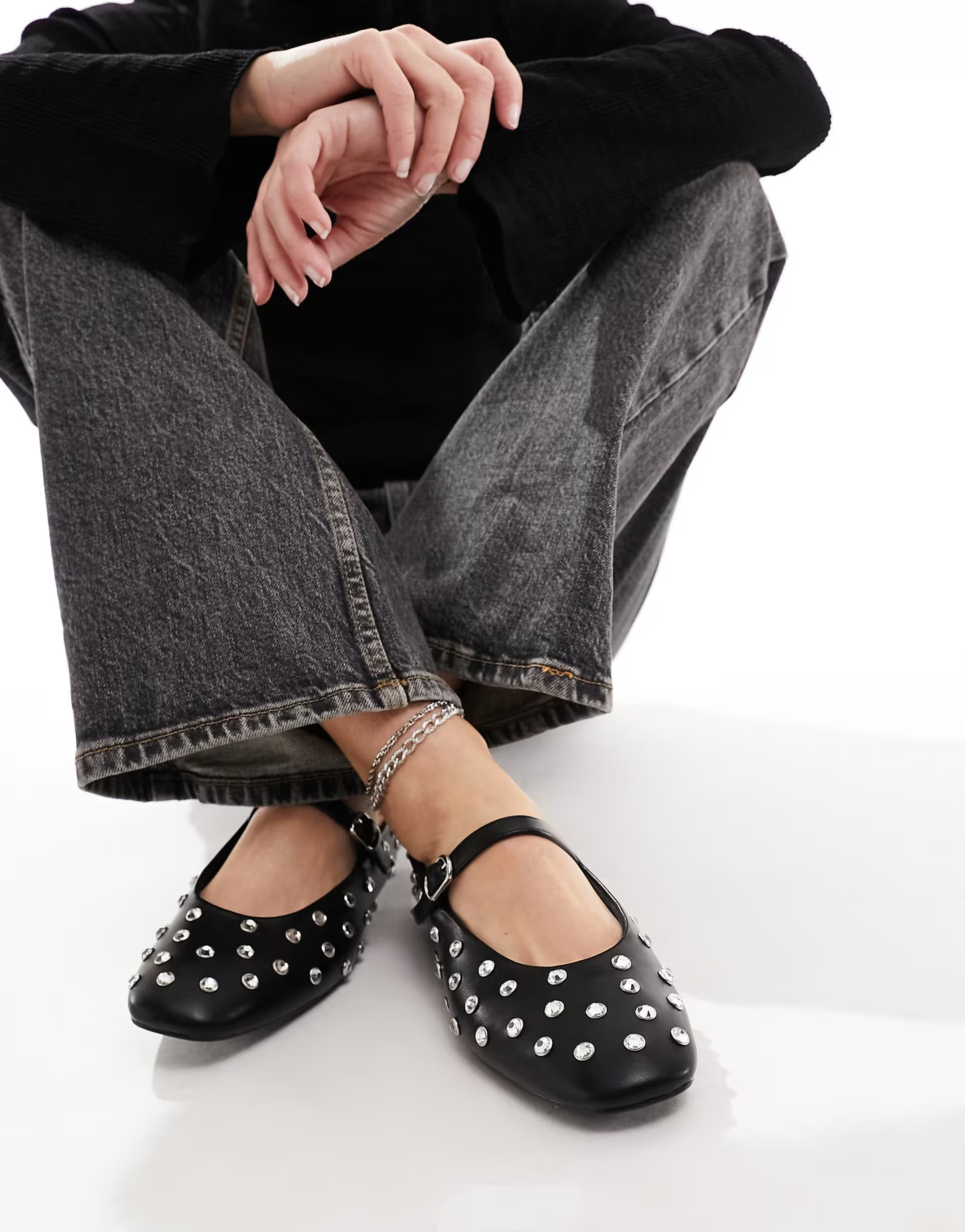 Stradivarius studded ballet shoe in black | ASOS (Global)