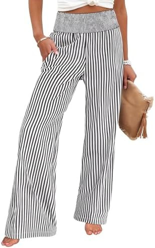 ANRABESS Womens Striped Gingham Palazzo Pants Wide Leg High Waisted Lounge Pajama Pants Cute Casu... | Amazon (US)