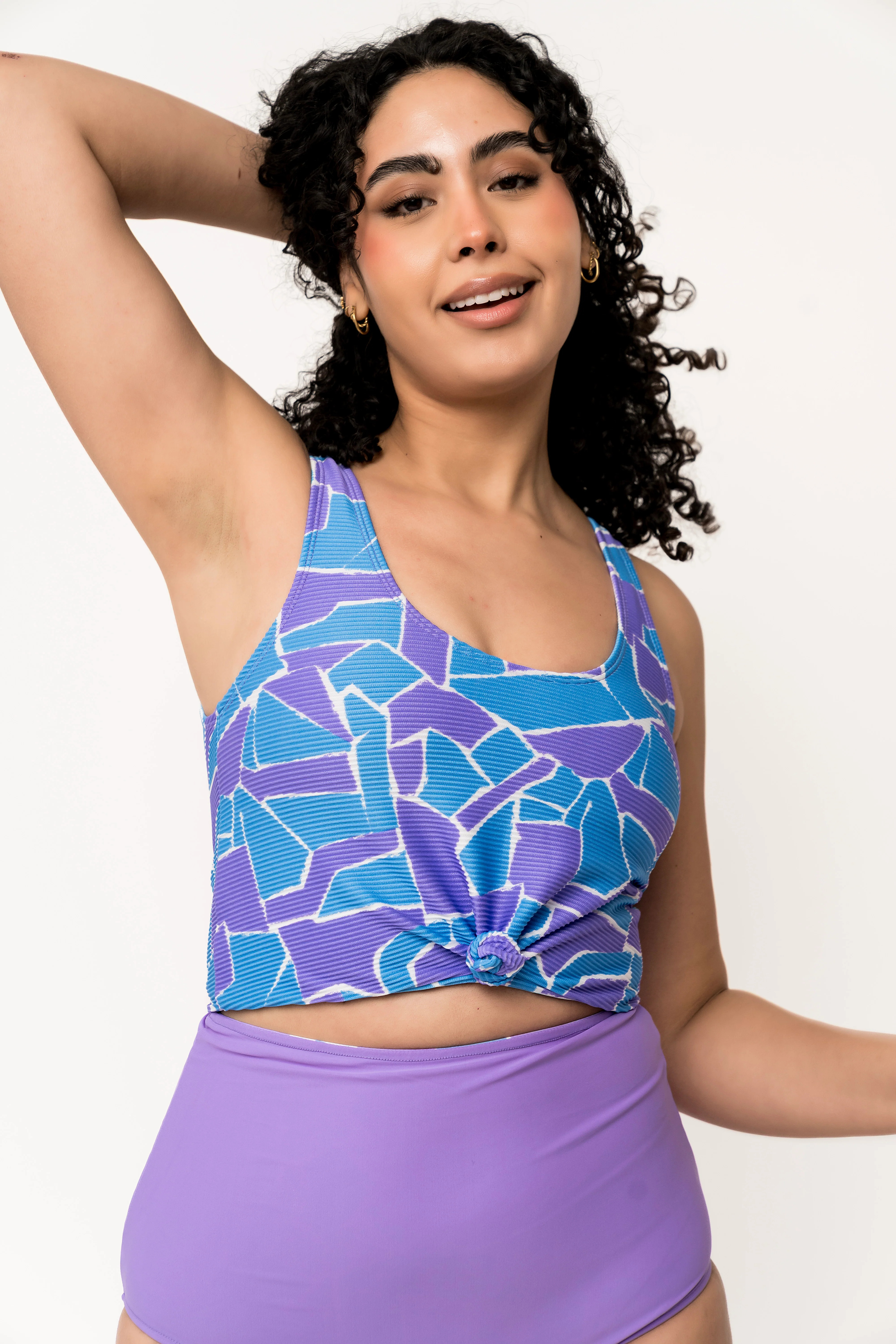 Traveler Top | Geometric Purple & Blue Medium | Coral Reef Swim