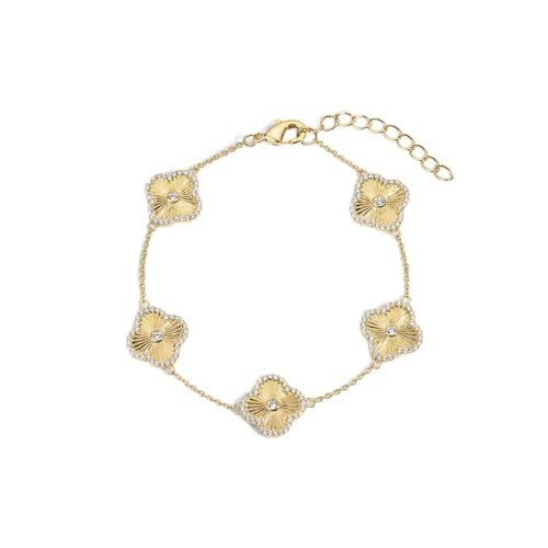 Electric Picks Icon Bracelet for Women, 14k Gold Plated Clover Charm Chain Bracelet, Adjustable 6"–7.5", Stackable Everyday Jewelry, Minimalist Gold Bracelet Gift | Amazon (US)