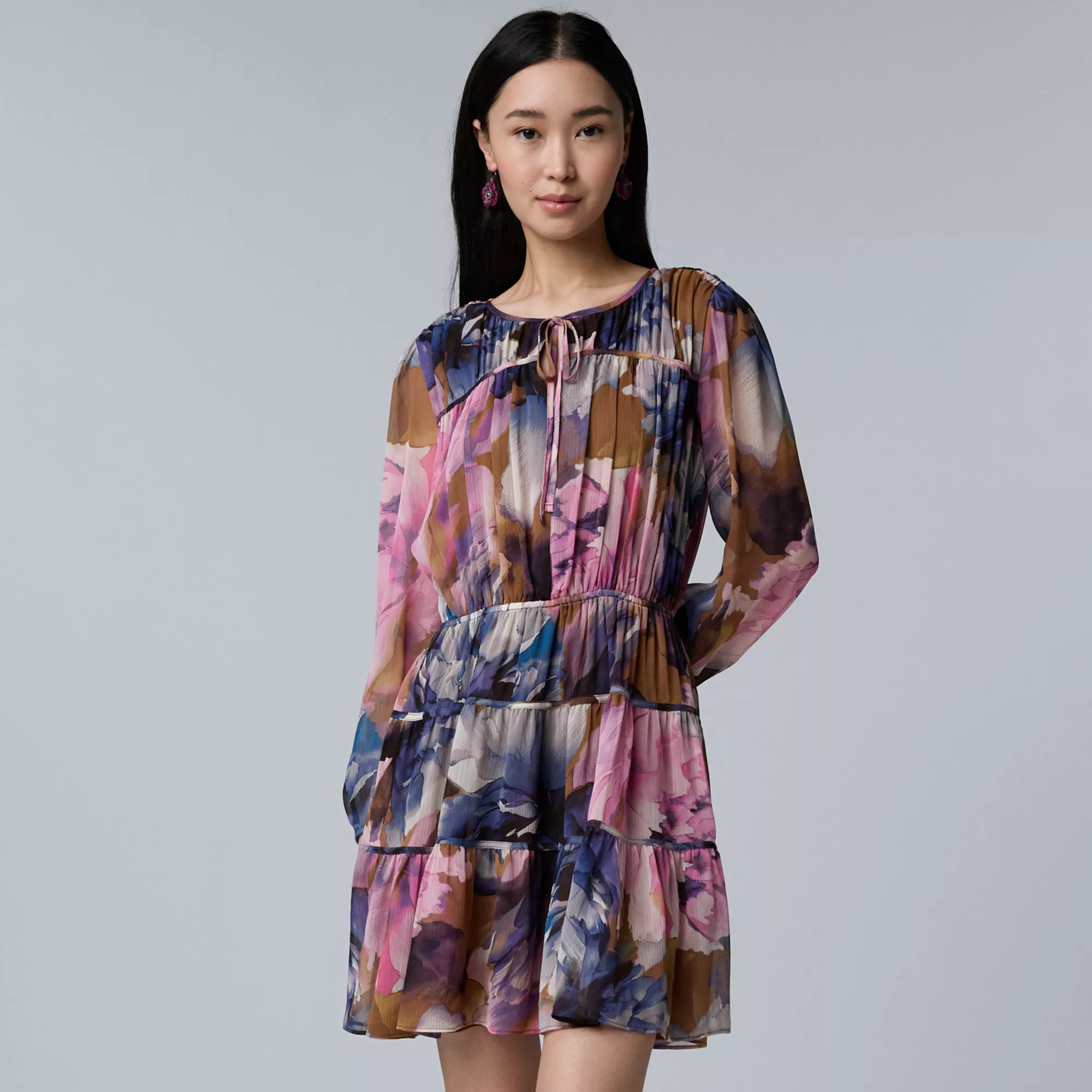 Women's Simply Vera Vera Wang Ruched Short Dress, Size: Medium, Brown Red Paisley | Kohl's