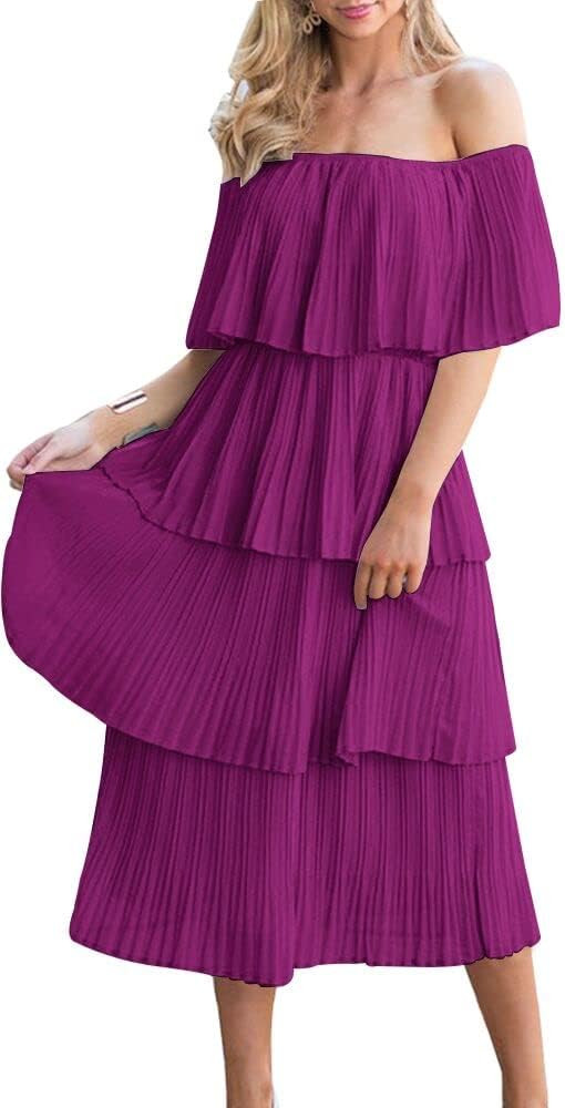 ETCYY Women's Off The Shoulder Ruffles Summer Loose Casual Chiffon Long Party Beach Maxi Dress … | Amazon (US)