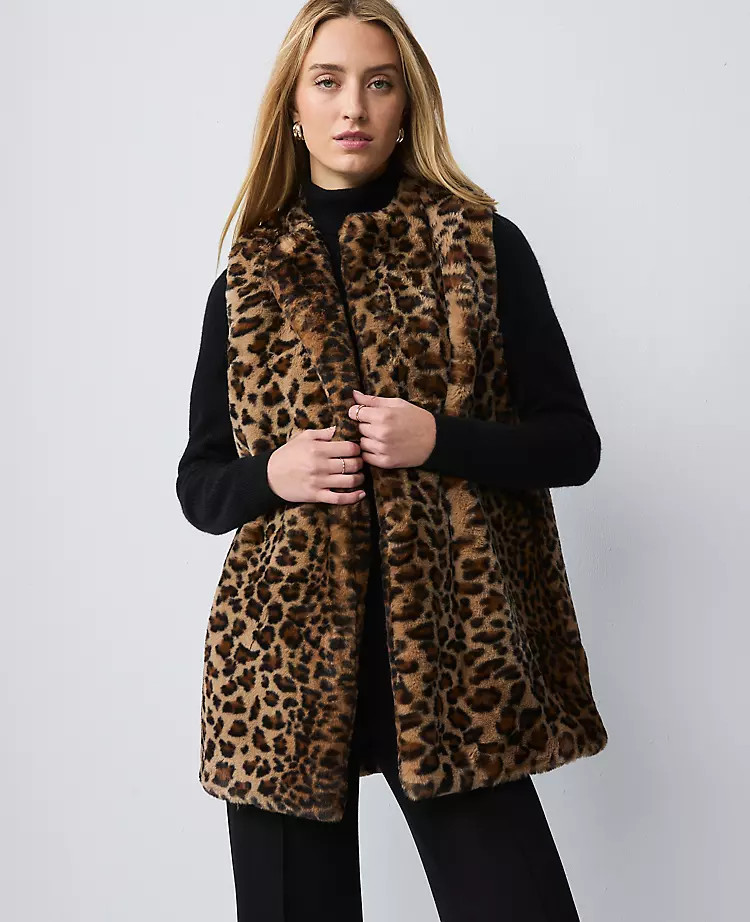 Weekend Collection Faux Fur Animal Print Vest | Ann Taylor