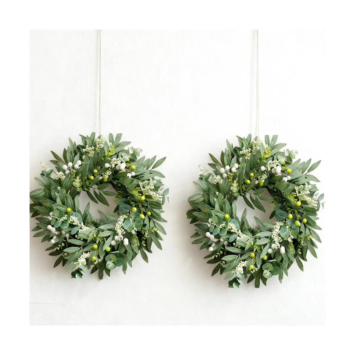 2Pcs 20Inch Artificial Olive Berry Wreath Green Leaf Olive Wreaths Spring Summer Wreath for Front... | Wayfair North America