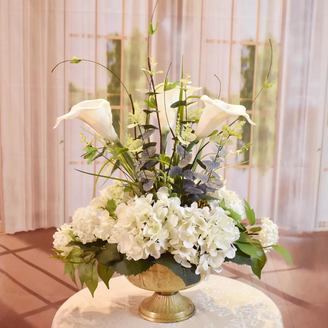 White Silk Hydrangea and Calla Lily Arrangement , Silk Floral Centerpiece | Etsy (US)
