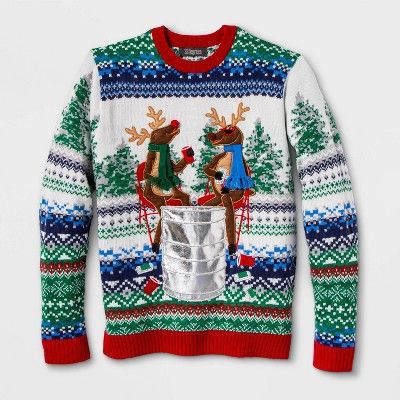 Men's Ugly Christmas Reindeer Snow Party Sweater - Red | Target