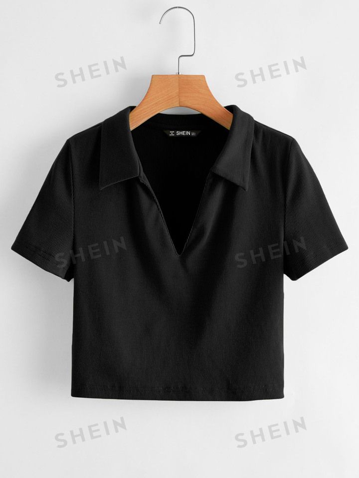 SHEIN EZwear Solid Rib-knit Crop Top | SHEIN