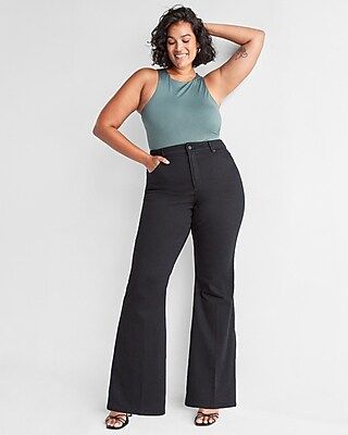 High Waisted Supersoft Black Curvy Flare Jeans | Express