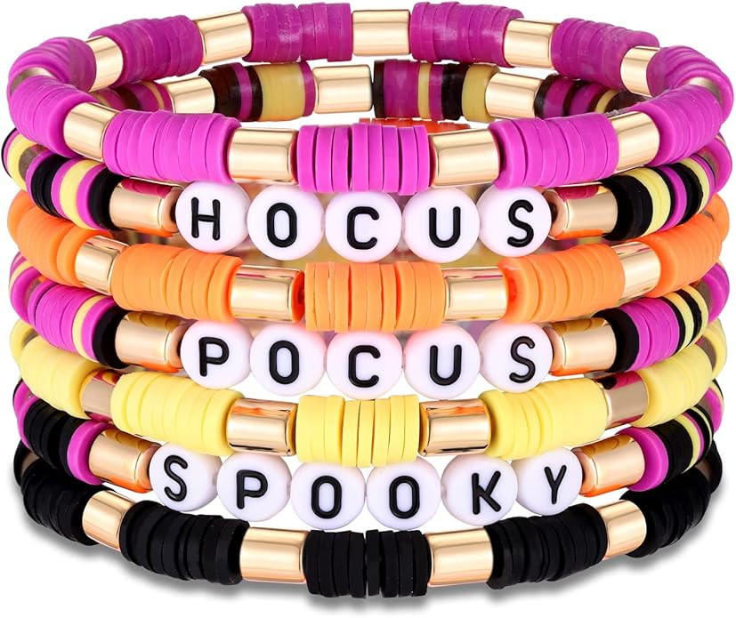 FAERLIIRY Halloween Bracelets for Women Preppy Heishi Bracelets HOCUS POCUS SPOOKY Letter Stack V... | Amazon (US)