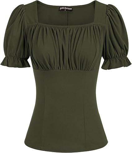 Scarlet Darkness Peasant Tops for Women Puff Sleeve Renaissance Shirt | Short Sleeve, Square Neck... | Amazon (US)