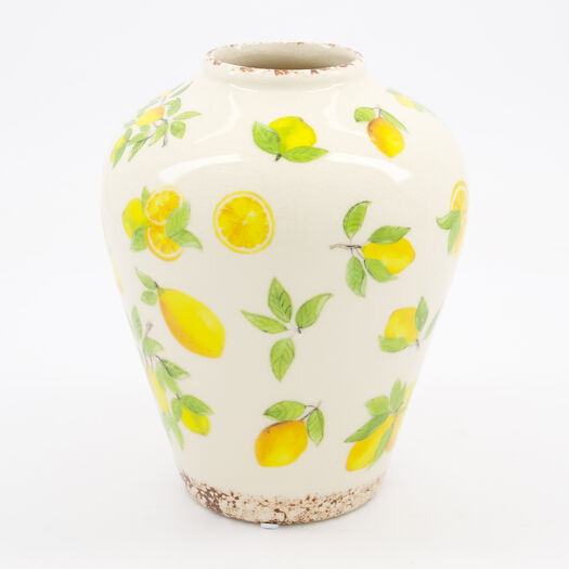 Yellow Lemons Ceramic Vase 20x16cm | TK Maxx
