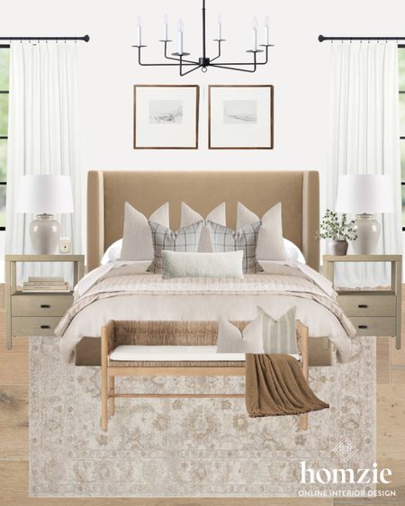 Hello warm neutral bedroom vibes! We love this woven bench and the simple modern Classic style of this bedroom design featuring one of our favorite neutral rugs! 

#LTKhome #LTKFind #LTKunder100