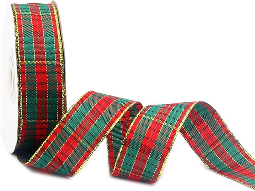 Christmas Checkered Plaid Ribbon 25 Yard Each Roll 100% Polyester Woven Edge Gingham Ribbon for C... | Amazon (US)
