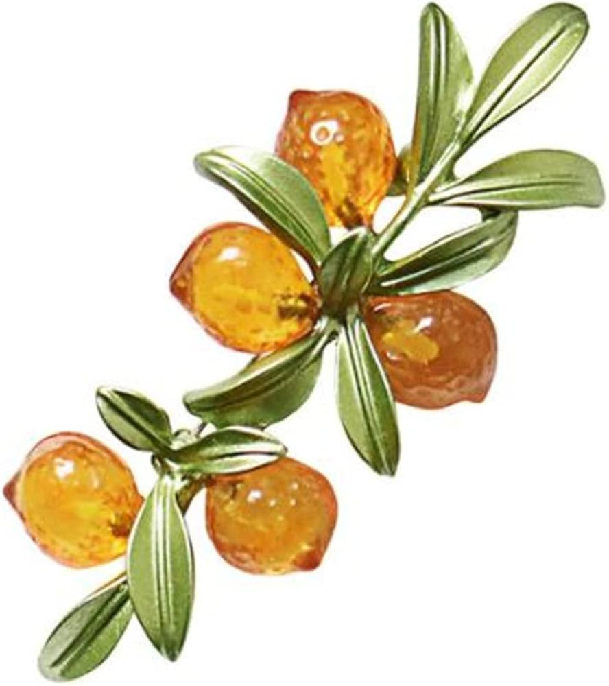Garden Plant Buckle Brooch - Orange Berry Beads Luxury Design Glazed Plant Green Leaves Brooch Fo... | Amazon (US)