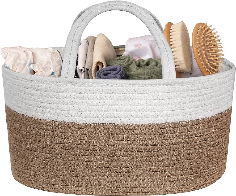 Natemia Cotton Rope Diaper Caddy - Versatile Nursery Basket with Storage Bin for Diapers and Newb... | Amazon (US)