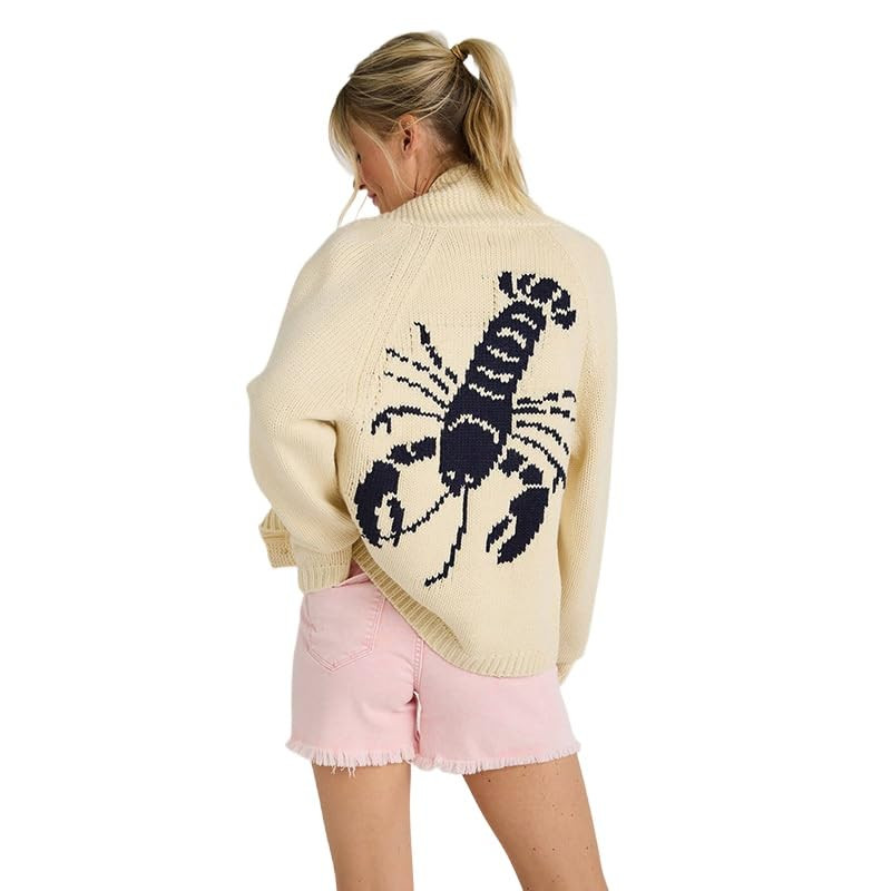 UEHCNFU Women's Casual Shawl Collar Cardigan Sweater Long Sleeve Lobster Print Button Down Knitwe... | Amazon (US)