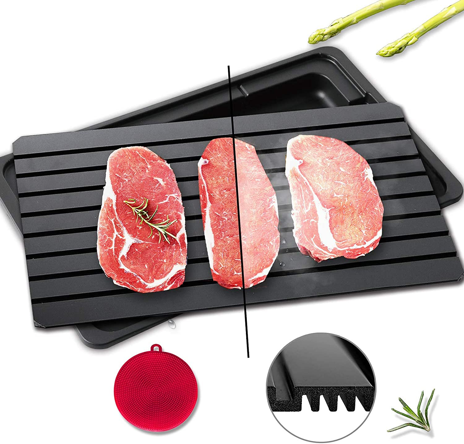 Defrosting Tray for Frozen Meat - Rapid and Safer Thawing with Drip Tray - Natural Heating Defros... | Amazon (US)