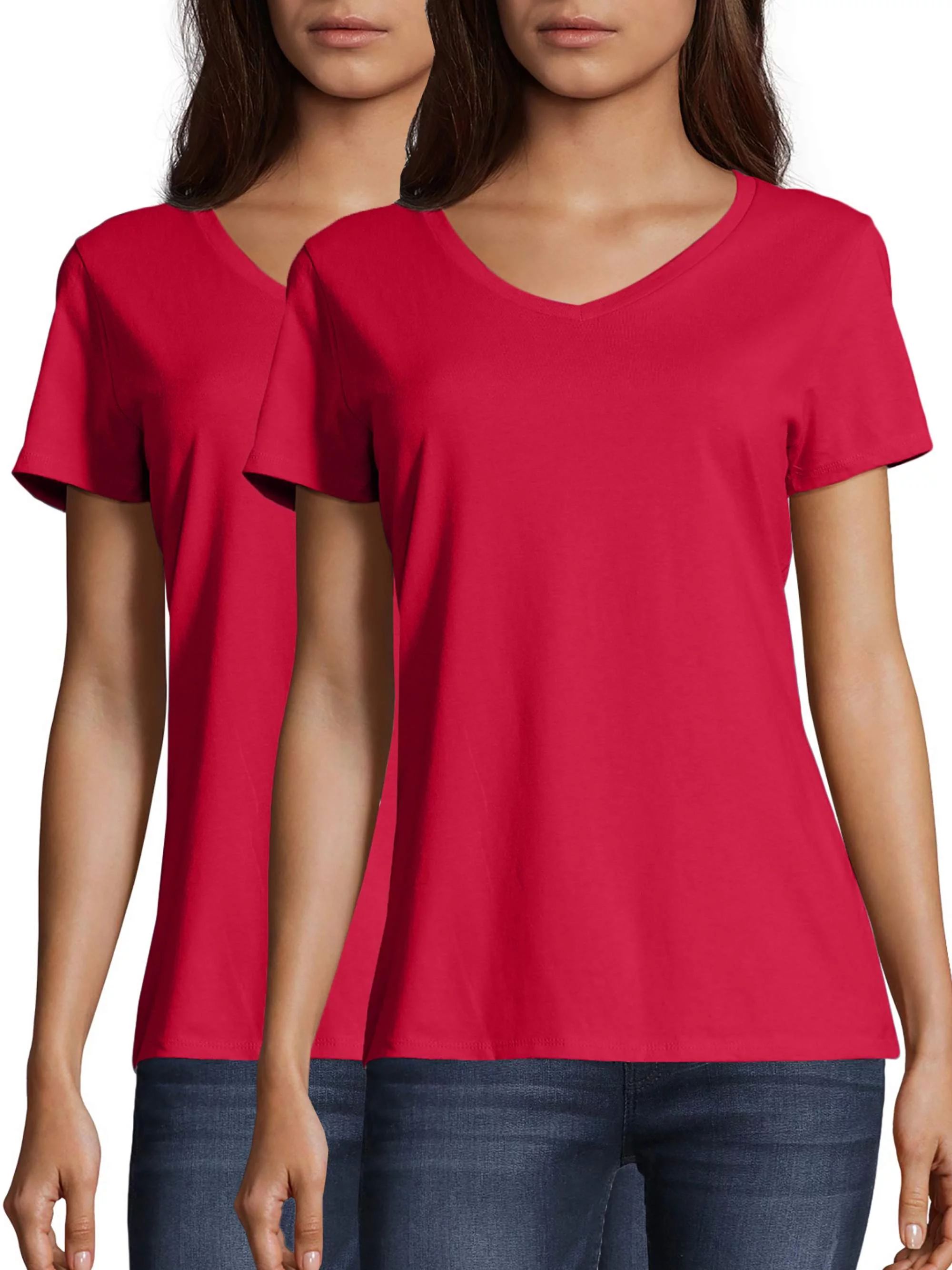 Hanes Women's Nano-T V-neck T-Shirt (2-Pack) | Walmart (US)